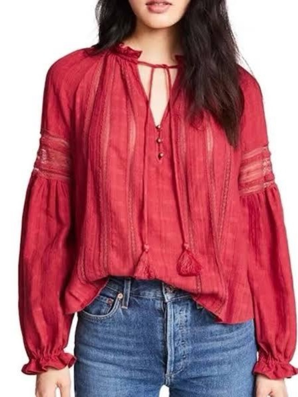 Veronica Beard Kalina Rust Raisin Burgundy Cotton Gauze Peasant Blouse Cotton